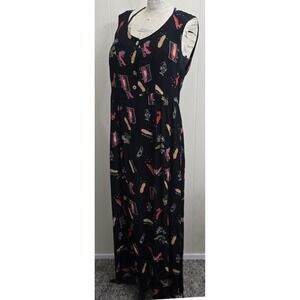 VINTAGE LAUREATE M Rayon Maxi Dress Sundress Novelty Shoe Print MADE‎ IN USA 90s